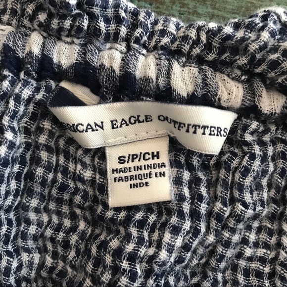 LAST CHANCE**Blue Gingham Off the Shoulder CropTop - Picture 6 of 7